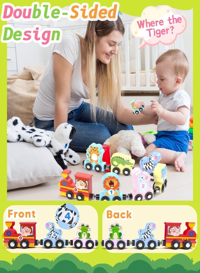 Oomloid 11 Pcs Magnetic Train Set Montessori Toys for 1 2 3 Years Old Toddlers Boys Girls, Wooden Animals Preschool Learning Easter Basket Stuffers Sensory Toys Birthday Gifts Ages 1-3, 2-4 - Image 3